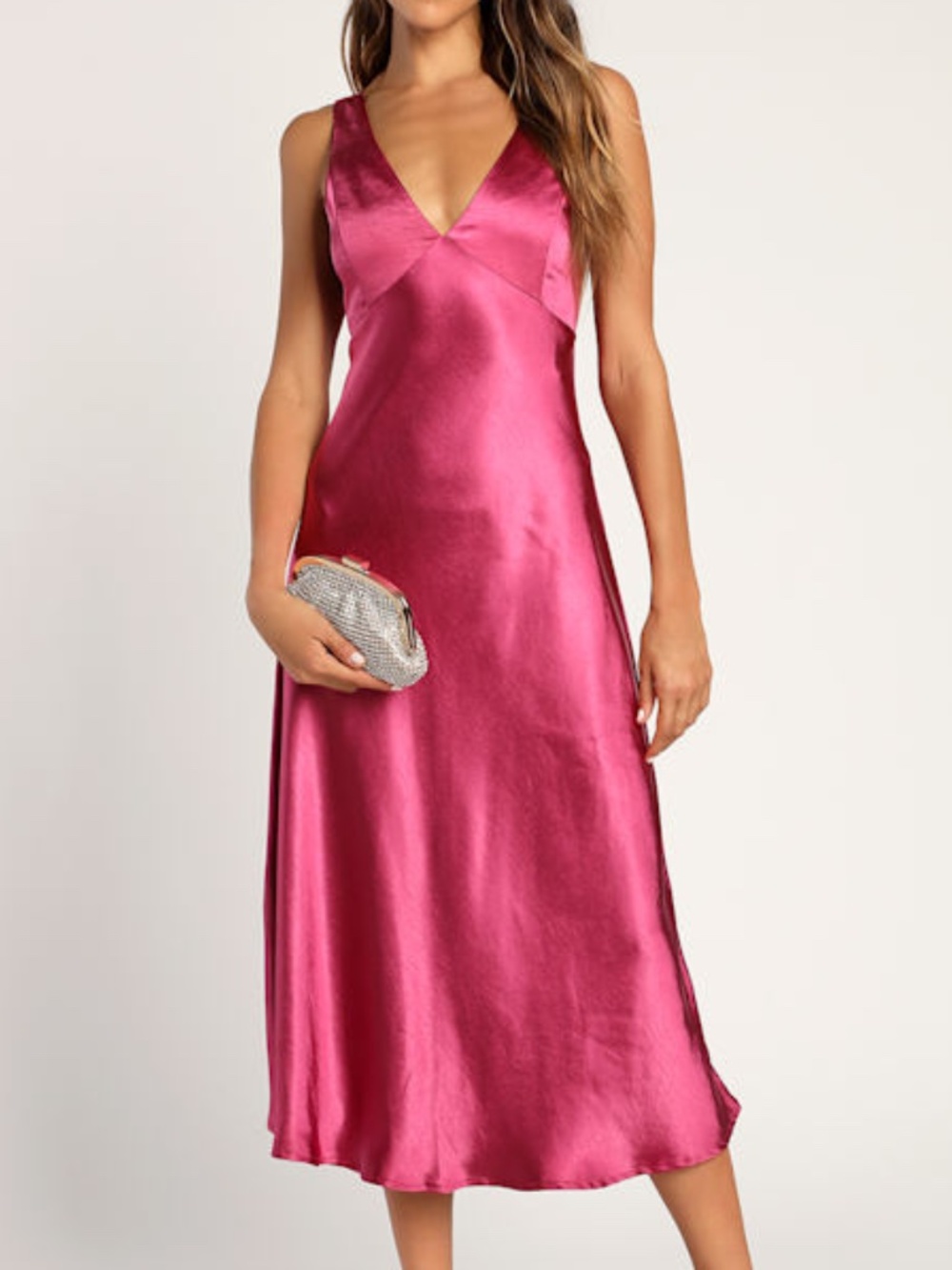 Lulus Incredible Love Magenta Satin Cowl Back Midi Slip Dress Pink - Size M